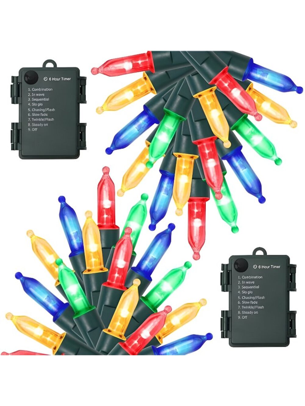 2 Pack 50 LED Outdoor Christmas Lights, 16FT Battery Operated Mini String Lights